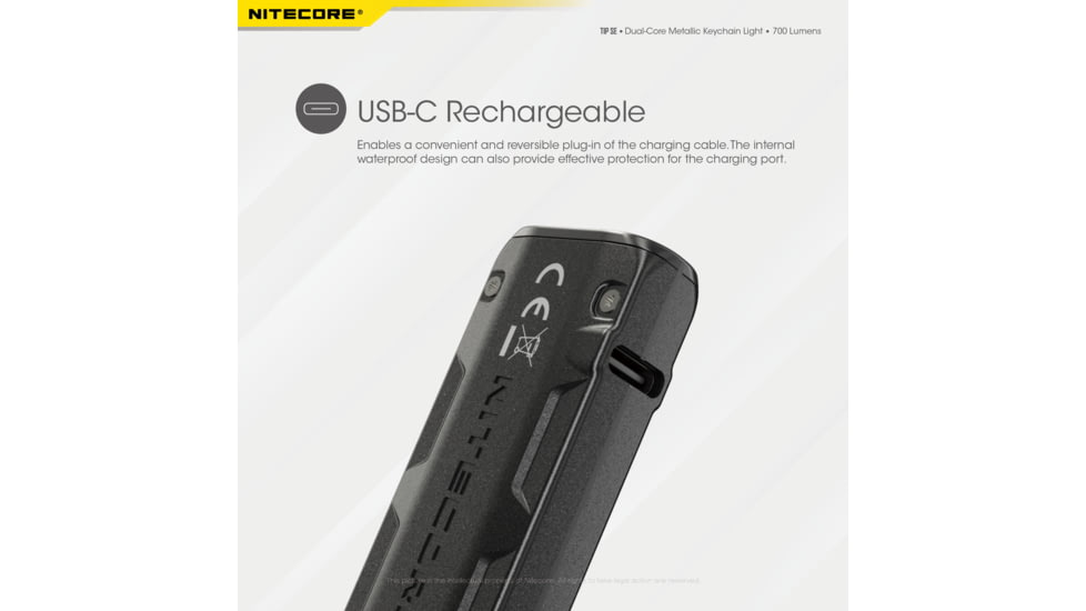 Nitecore Tip SE 700 Lumen Rechargeable Keychain EDC Flashlight, Black, 6952506406166