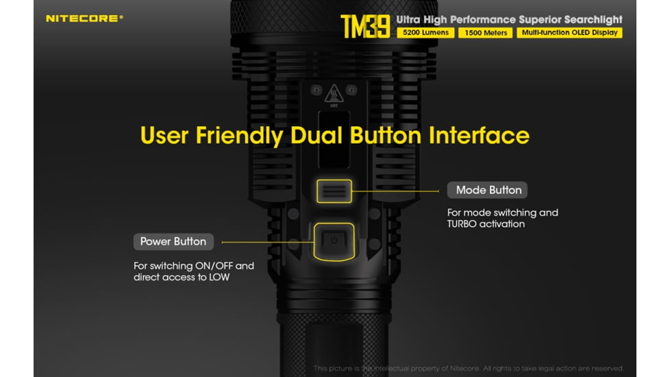 Nitecore TM39 5200 Lumen 1640 Yard Long Throw Flashlight, Black, 6952506405893