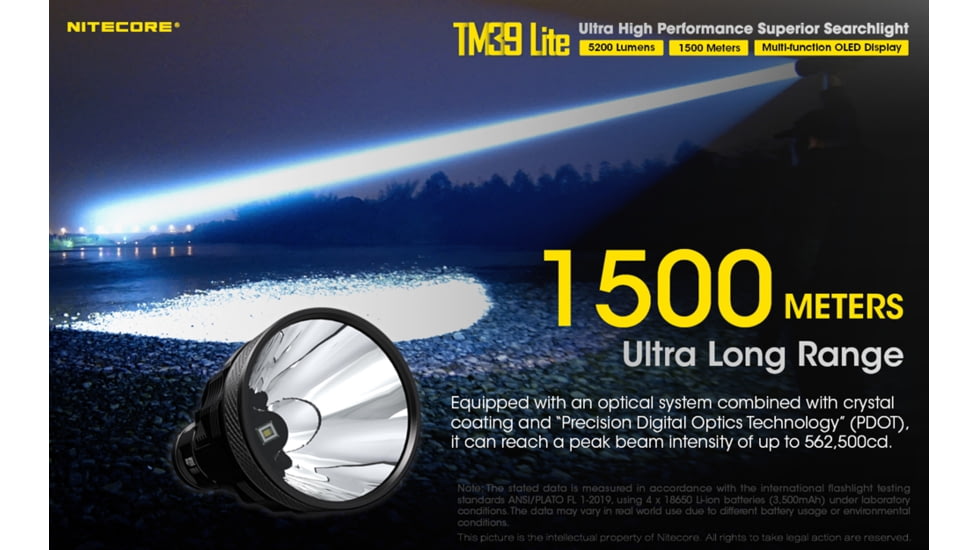 Nitecore TM39 Lite 5200 Lumen 1640 Yard Long Throw Flashlight, Black, 6952506405909