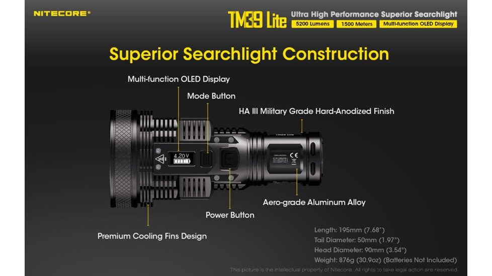 Nitecore TM39 Lite 5200 Lumen 1640 Yard Long Throw Flashlight, Black, 6952506405909