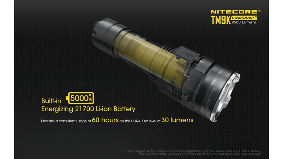 Nitecore TM9K 9500 Lumen USB-C Rechargeable Flashlight, Black, 6952506405602