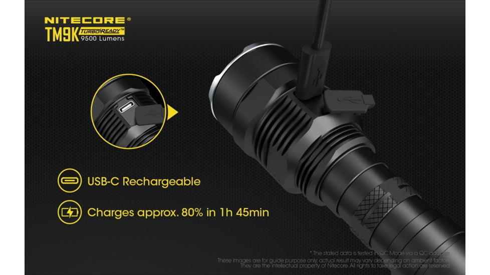 Nitecore TM9K 9500 Lumen USB-C Rechargeable Flashlight, Black, 6952506405602