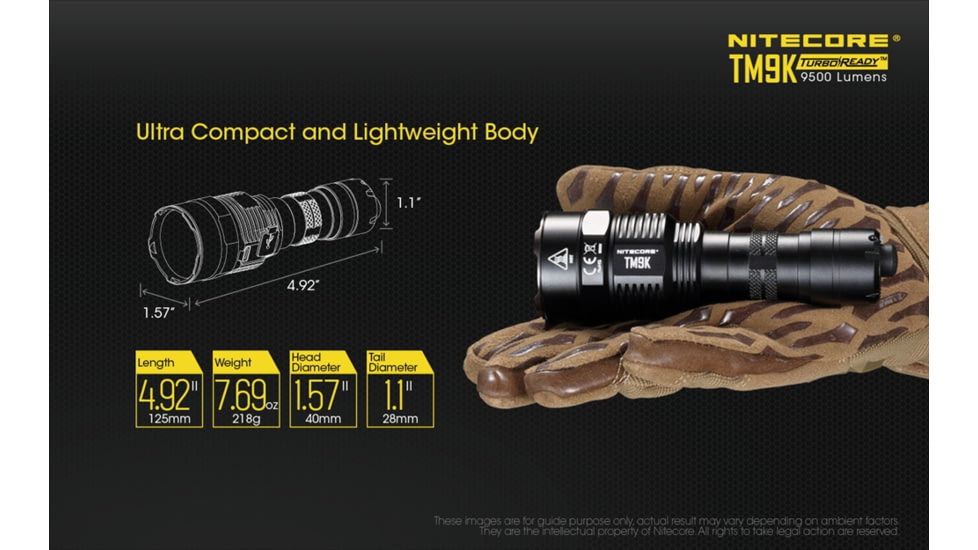 Nitecore TM9K 9500 Lumen USB-C Rechargeable Flashlight, Black, 6952506405602
