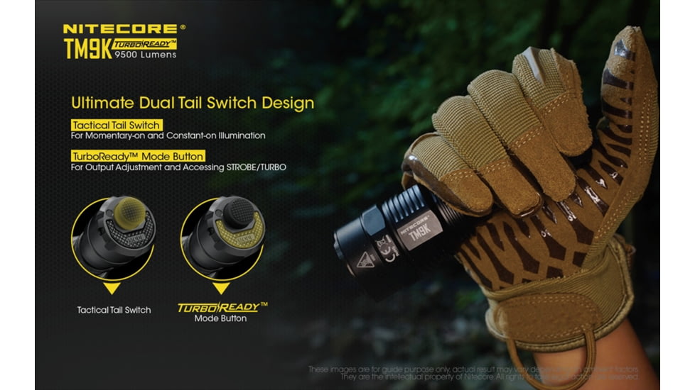 Nitecore TM9K 9500 Lumen USB-C Rechargeable Flashlight, Black, 6952506405602