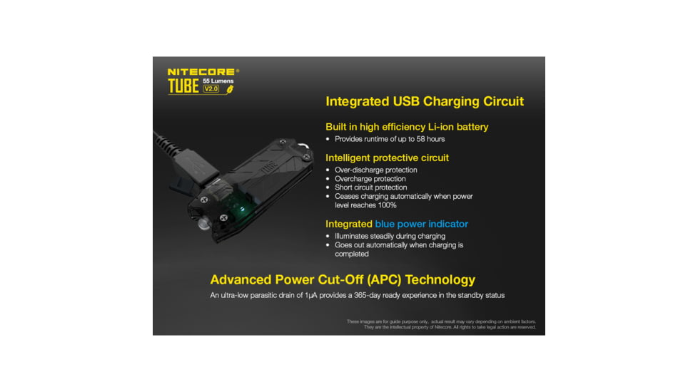 Nitecore TUBE v2.0 55 Lumen USB Rechargeable Keychain Flashlight, Black, 6952506405350