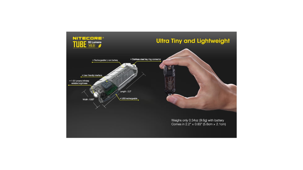 Nitecore TUBE v2.0 55 Lumen USB Rechargeable Keychain Flashlight, Black, 6952506405350