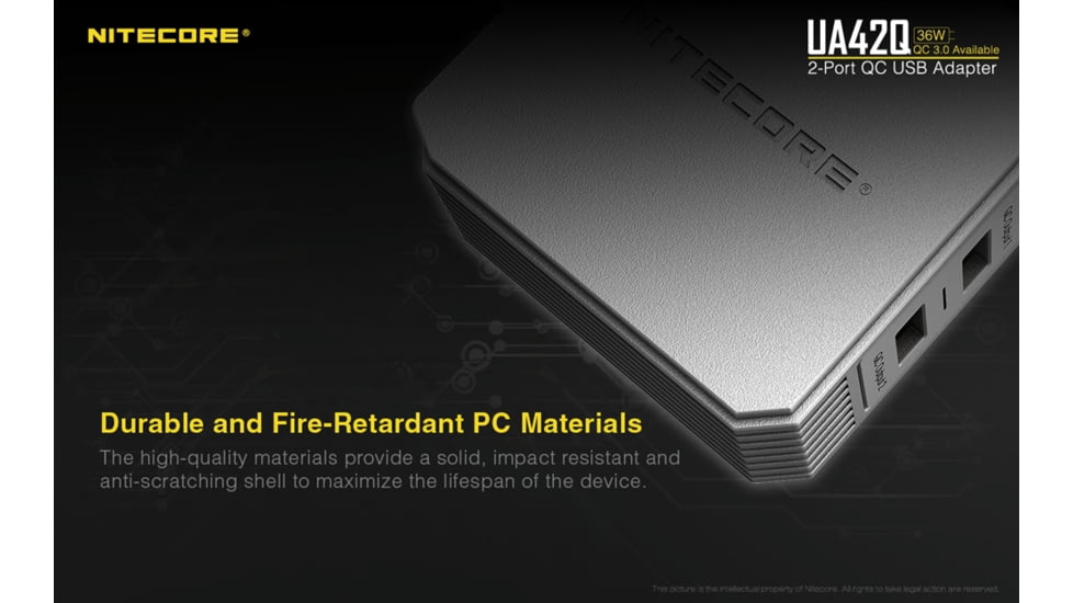 Nitecore UA42Q 2-Port Quick Charge USB 2.0 &amp; 3.0 Adapter, Silver, 6952506493067