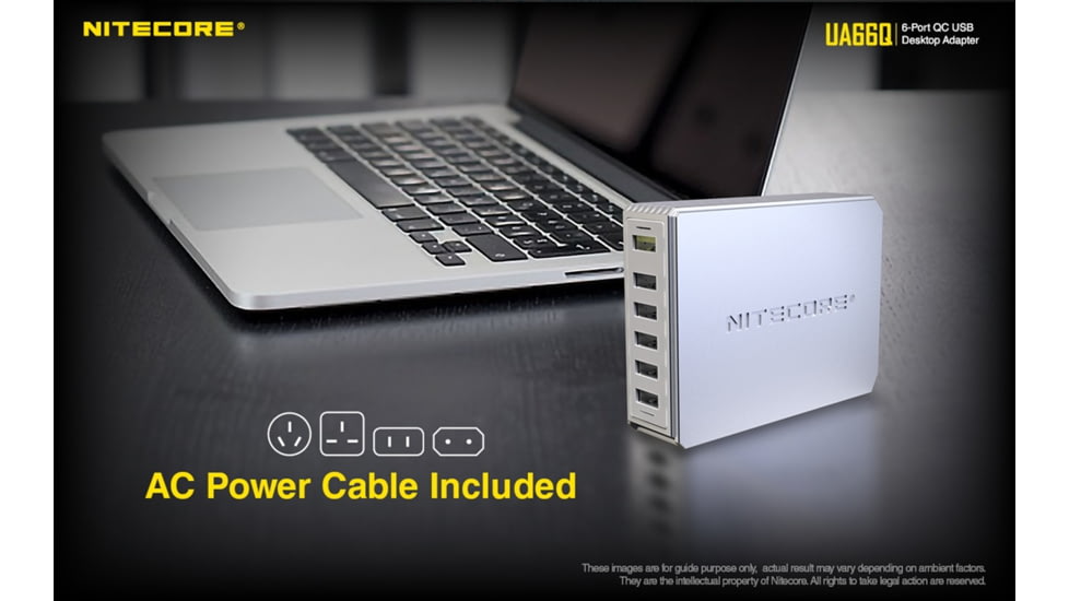 Nitecore UA66Q 6-Port 68W Quick Charge QC 3.0 2.0 USB Power Adapter, Silver, 6952506493081