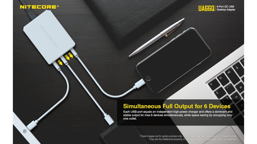 Nitecore UA66Q 6-Port 68W Quick Charge QC 3.0 2.0 USB Power Adapter, Silver, 6952506493081