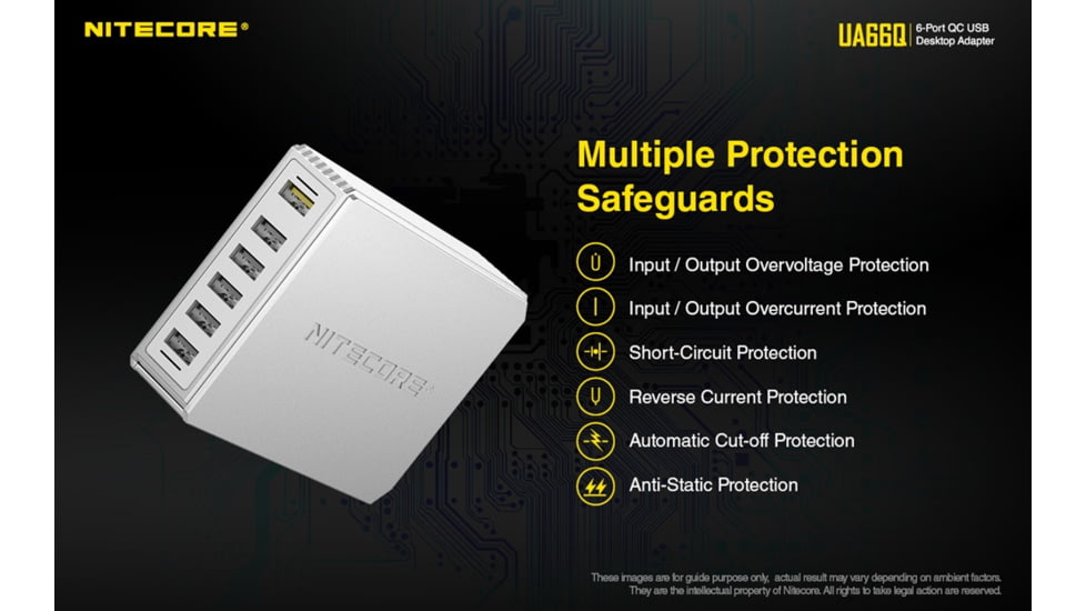 Nitecore UA66Q 6-Port 68W Quick Charge QC 3.0 2.0 USB Power Adapter, Silver, 6952506493081