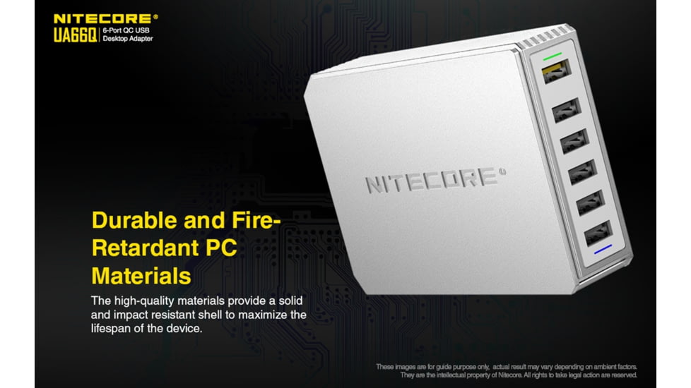 Nitecore UA66Q 6-Port 68W Quick Charge QC 3.0 2.0 USB Power Adapter, Silver, 6952506493081