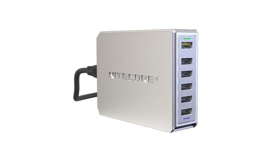 Nitecore UA66Q 6-Port 68W Quick Charge QC 3.0 2.0 USB Power Adapter, Silver, 6952506493081