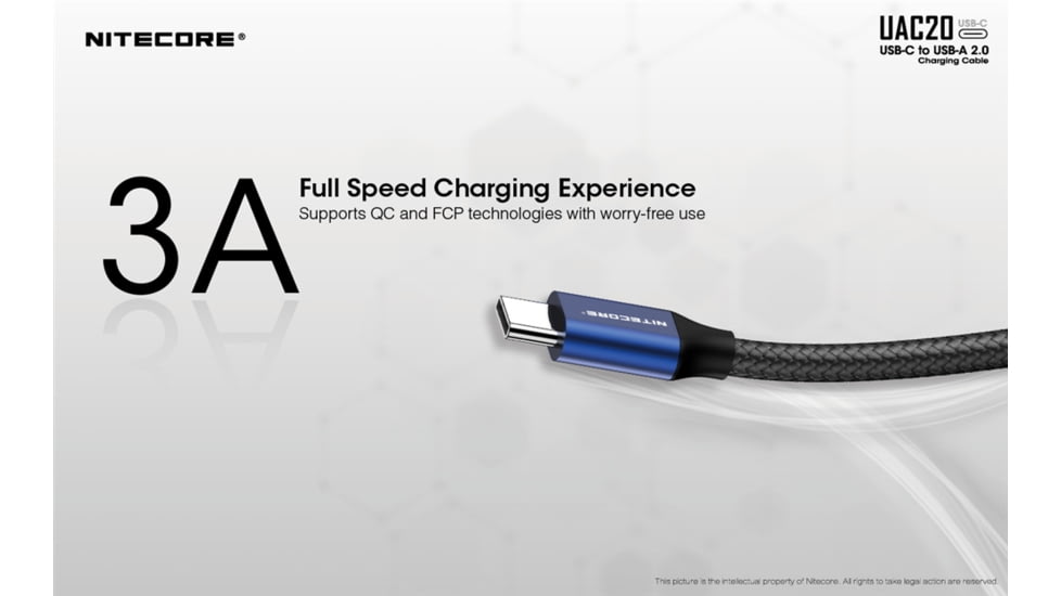 Nitecore UAC20 3.3ft USB Type C 3A Fast Charging Cable, Blue, 6952506493272