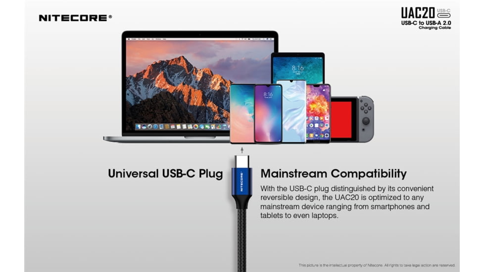 Nitecore UAC20 3.3ft USB Type C 3A Fast Charging Cable, Blue, 6952506493272