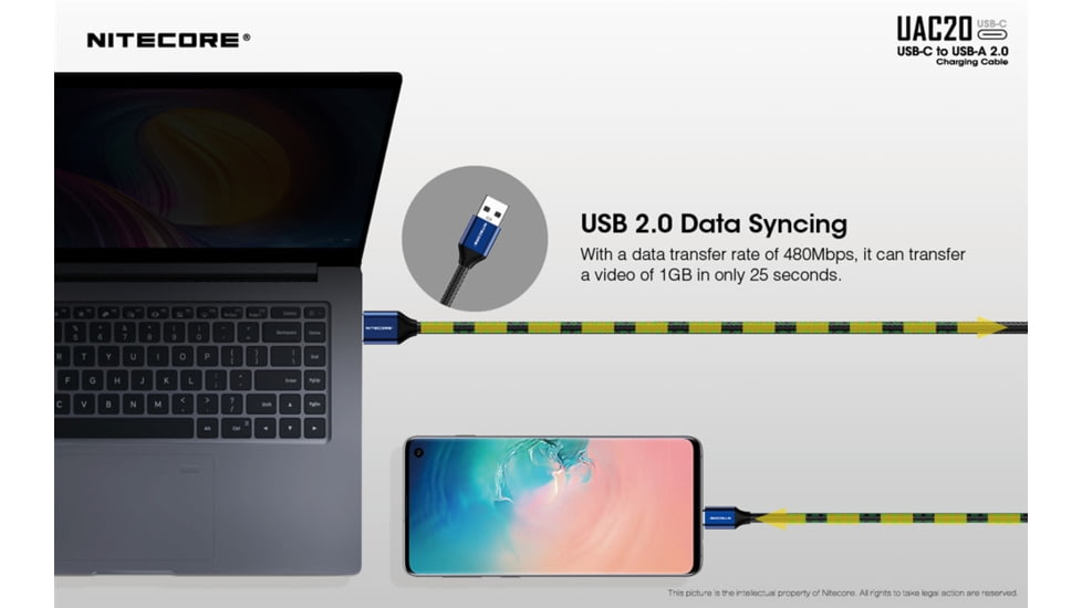 Nitecore UAC20 3.3ft USB Type C 3A Fast Charging Cable, Blue, 6952506493272