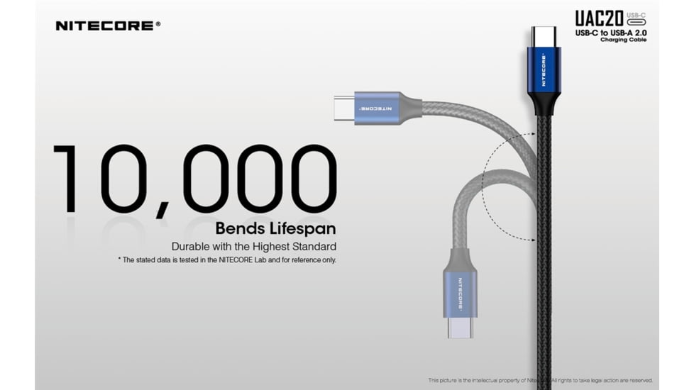 Nitecore UAC20 3.3ft USB Type C 3A Fast Charging Cable, Blue, 6952506493272