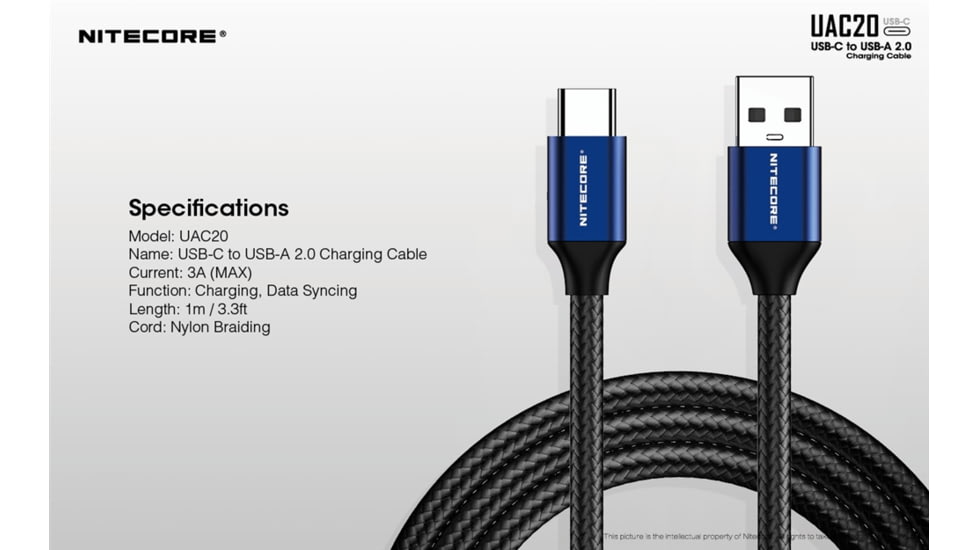 Nitecore UAC20 3.3ft USB Type C 3A Fast Charging Cable, Blue, 6952506493272