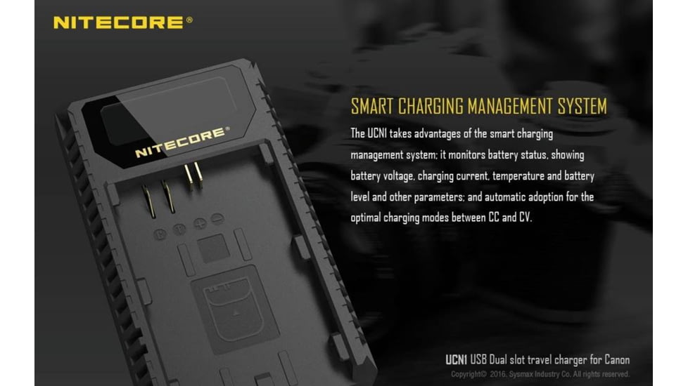 Nitecore UCN1 Canon Camera Battery Charger for LP-E6, LP-E6N and LP-E8 Batteries, Black, 6952506491797