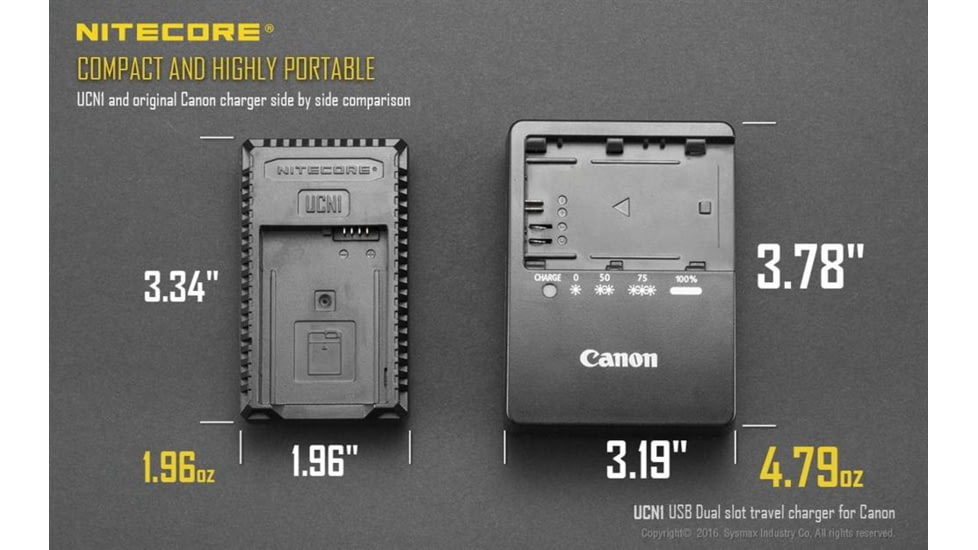 Nitecore UCN1 Canon Camera Battery Charger for LP-E6, LP-E6N and LP-E8 Batteries, Black, 6952506491797