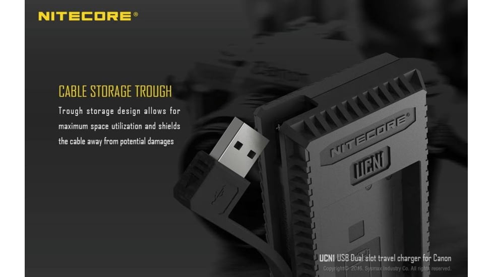 Nitecore UCN1 Canon Camera Battery Charger for LP-E6, LP-E6N and LP-E8 Batteries, Black, 6952506491797