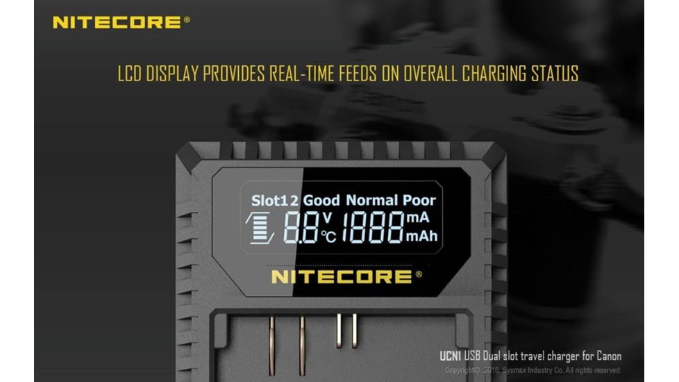 Nitecore UCN1 Canon Camera Battery Charger for LP-E6, LP-E6N and LP-E8 Batteries, Black, 6952506491797