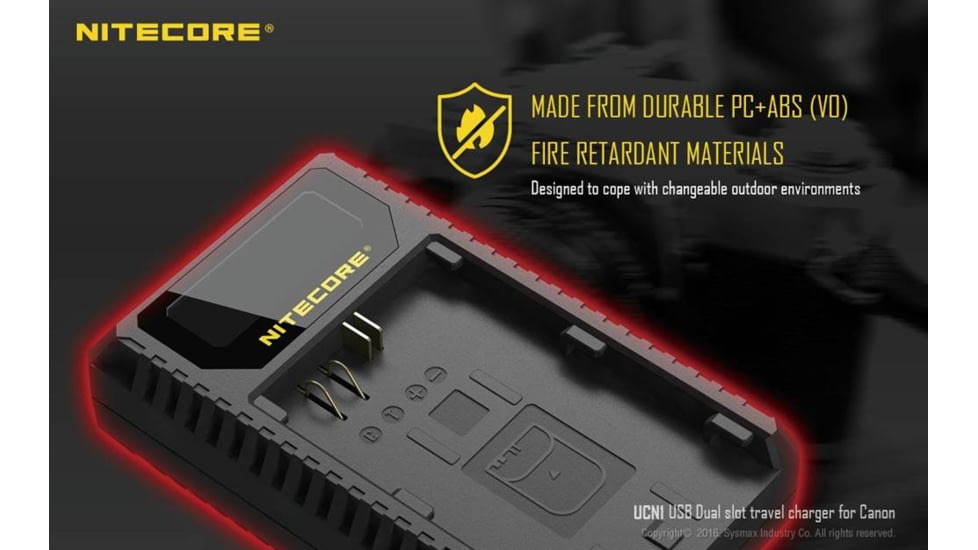 Nitecore UCN1 Canon Camera Battery Charger for LP-E6, LP-E6N and LP-E8 Batteries, Black, 6952506491797