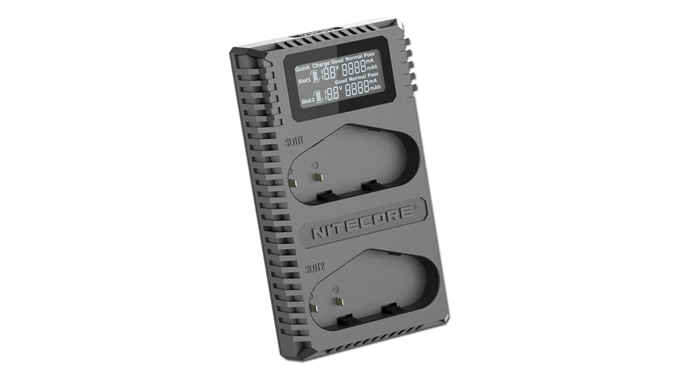 Nitecore UCN4 PRO Dual-Slot USB QuickCharge 2.0 Charger for Canon LP-E4 &amp; LP-E4N Camera Batteries, Black, 6952506493050