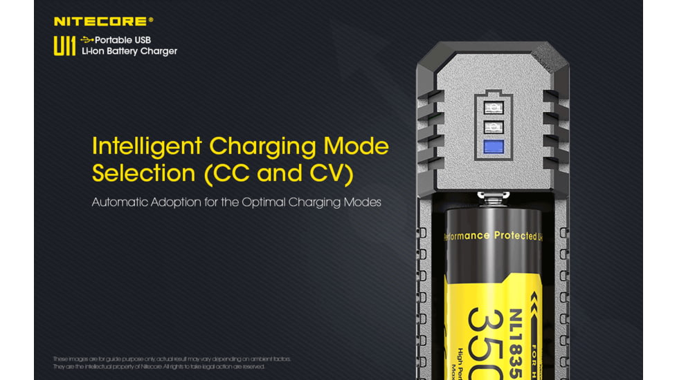 Nitecore UI1 Single-Slot Intelligent USB Lithium-ion Battery Charger for 18650, 18350, 20700, 21700, Black, 6952506492916
