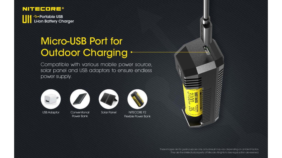 Nitecore UI1 Single-Slot Intelligent USB Lithium-ion Battery Charger for 18650, 18350, 20700, 21700, Black, 6952506492916