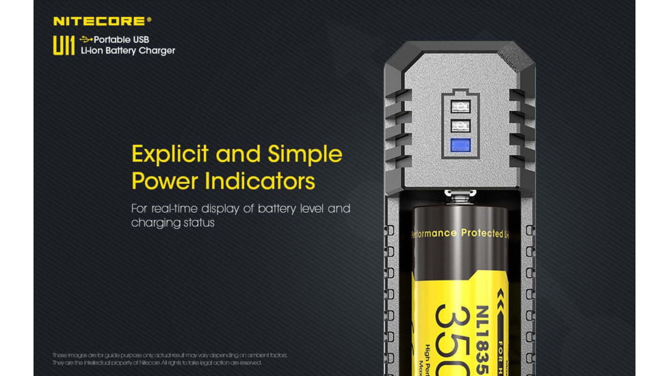 Nitecore UI1 Single-Slot Intelligent USB Lithium-ion Battery Charger for 18650, 18350, 20700, 21700, Black, 6952506492916