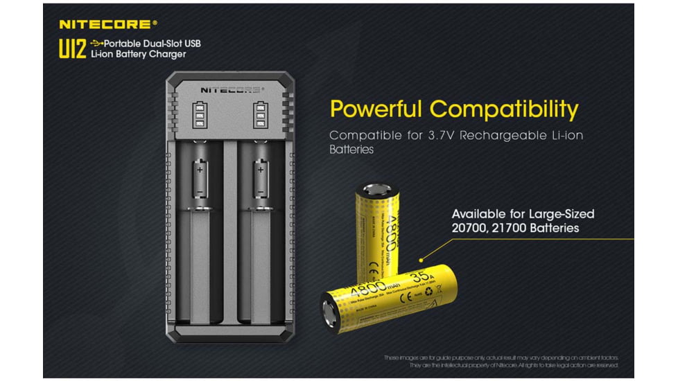Nitecore UI2 Dual-Slot Intelligent USB Lithium-ion Battery Charger for 18650, 18350, 20700, 21700, Black, 6952506492923