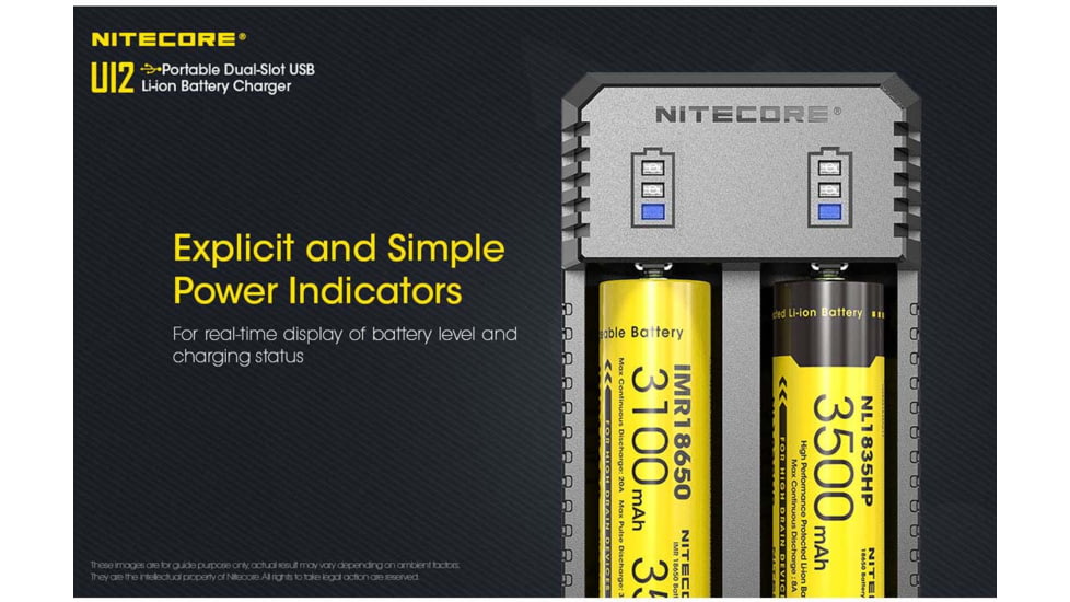 Nitecore UI2 Dual-Slot Intelligent USB Lithium-ion Battery Charger for 18650, 18350, 20700, 21700, Black, 6952506492923