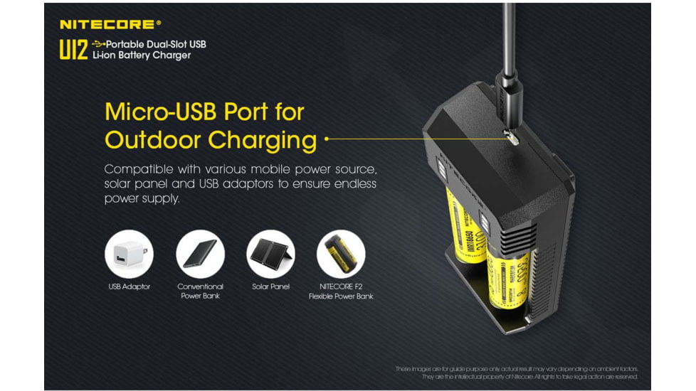 Nitecore UI2 Dual-Slot Intelligent USB Lithium-ion Battery Charger for 18650, 18350, 20700, 21700, Black, 6952506492923