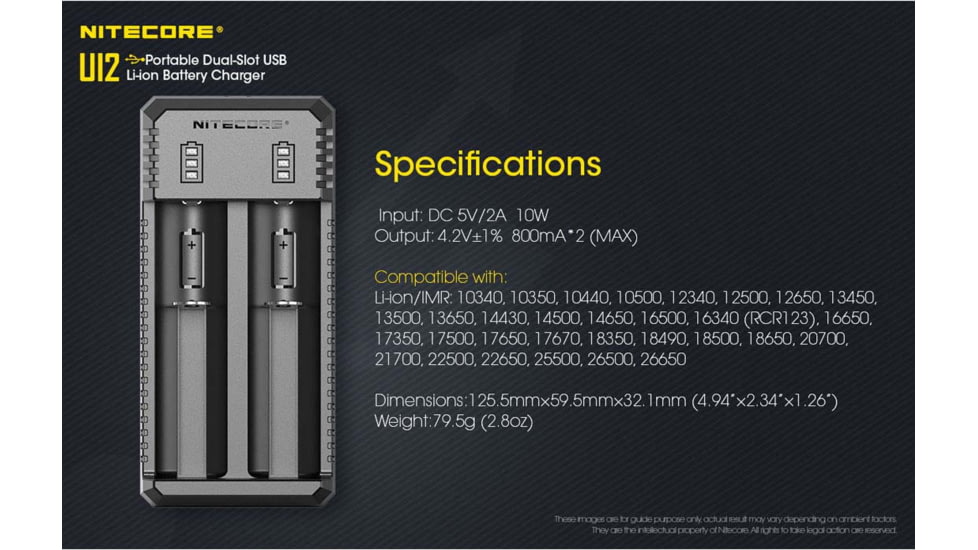 Nitecore UI2 Dual-Slot Intelligent USB Lithium-ion Battery Charger for 18650, 18350, 20700, 21700, Black, 6952506492923