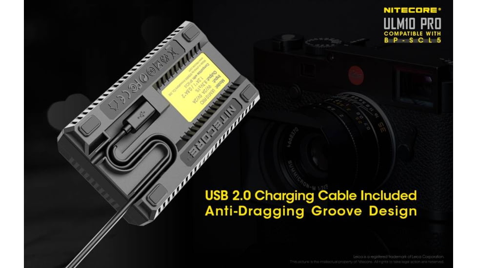 Nitecore ULM10 Pro Digital QuickCharge 2.0 USB Battery Charger for Leica BP-SCL5 Batteries, Black, 6952506492725