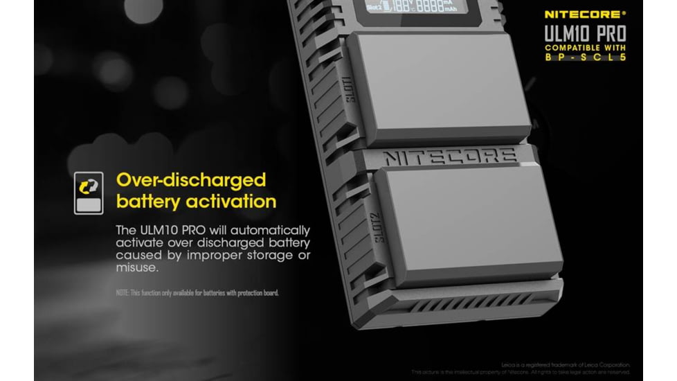 Nitecore ULM10 Pro Digital QuickCharge 2.0 USB Battery Charger for Leica BP-SCL5 Batteries, Black, 6952506492725