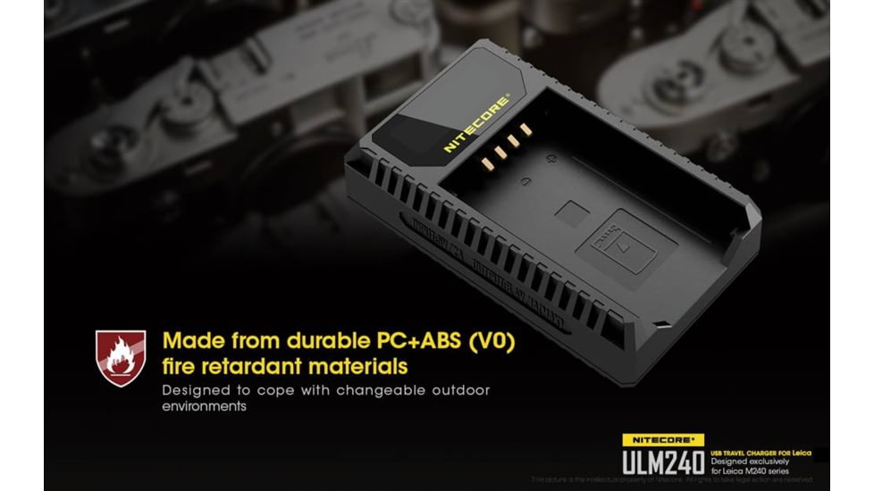 Nitecore ULM240 Leica Digital USB Battery Charger for BP-SCL2 Camera Batteries, Black, 6952506491810