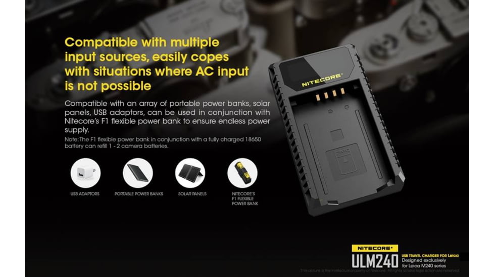 Nitecore ULM240 Leica Digital USB Battery Charger for BP-SCL2 Camera Batteries, Black, 6952506491810