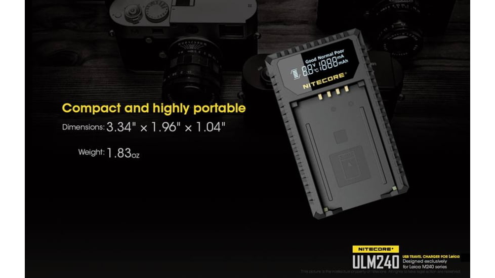 Nitecore ULM240 Leica Digital USB Battery Charger for BP-SCL2 Camera Batteries, Black, 6952506491810