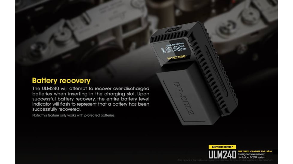 Nitecore ULM240 Leica Digital USB Battery Charger for BP-SCL2 Camera Batteries, Black, 6952506491810