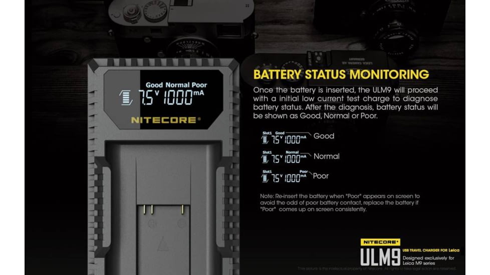 Nitecore ULM9 Leica Camera Battery Charger for BLI-312 Batteries, Black, 6952506491803