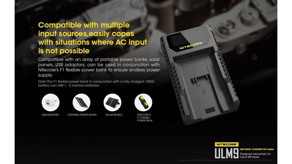 Nitecore ULM9 Leica Camera Battery Charger for BLI-312 Batteries, Black, 6952506491803