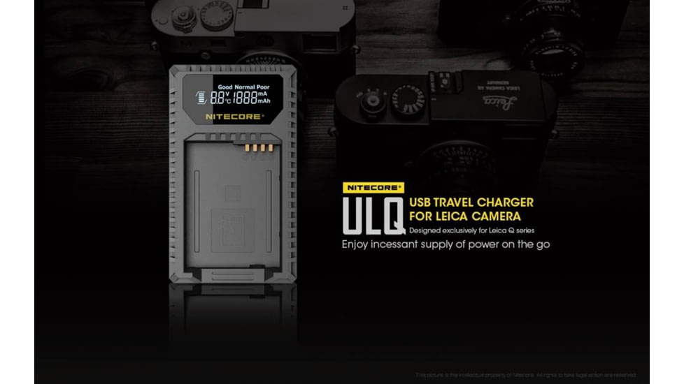 Nitecore ULQ Leica Digital USB Battery Charger for BP-DC12 Camera Batteries, Black, 6952506491827
