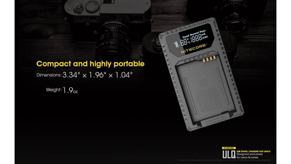 Nitecore ULQ Leica Digital USB Battery Charger for BP-DC12 Camera Batteries, Black, 6952506491827