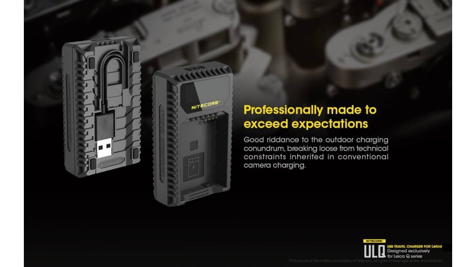 Nitecore ULQ Leica Digital USB Battery Charger for BP-DC12 Camera Batteries, Black, 6952506491827
