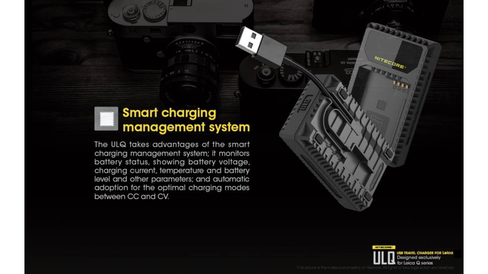 Nitecore ULQ Leica Digital USB Battery Charger for BP-DC12 Camera Batteries, Black, 6952506491827