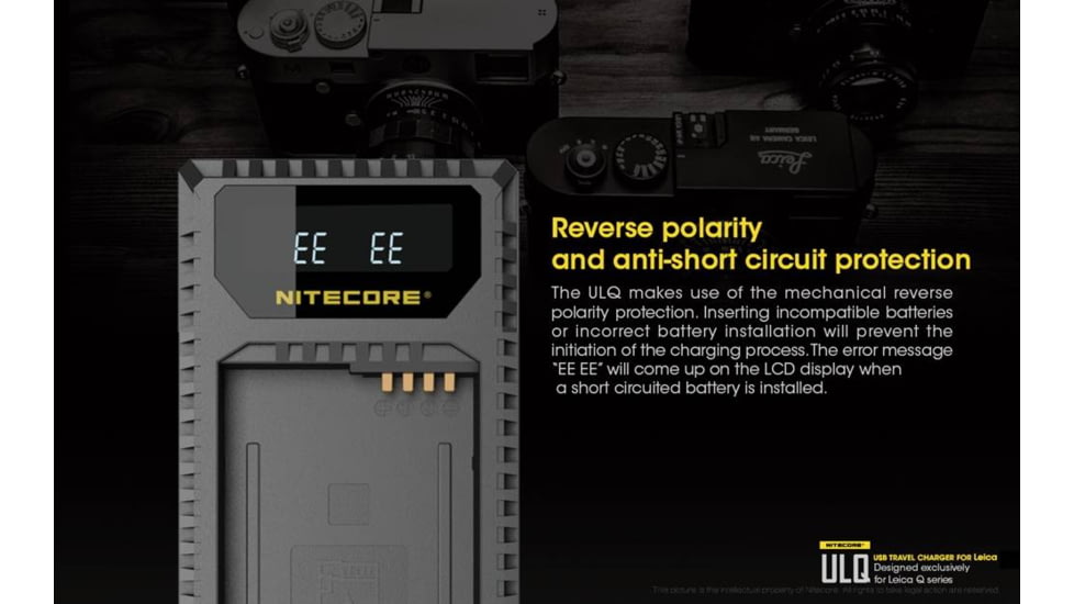 Nitecore ULQ Leica Digital USB Battery Charger for BP-DC12 Camera Batteries, Black, 6952506491827