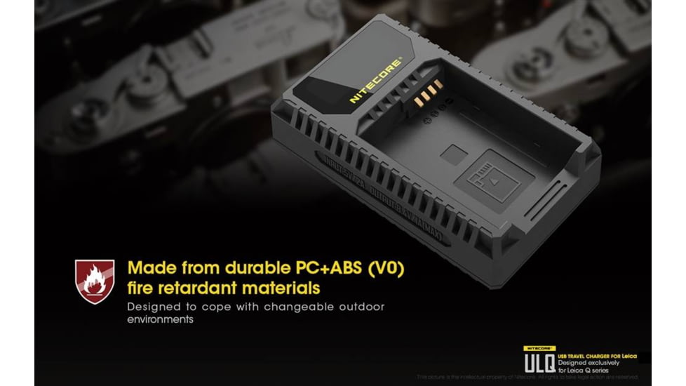 Nitecore ULQ Leica Digital USB Battery Charger for BP-DC12 Camera Batteries, Black, 6952506491827