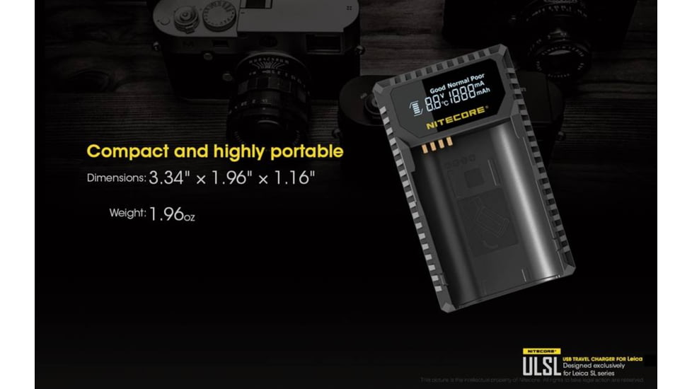 Nitecore ULSL Leica Digital USB Battery Charger for BP-SCL4 Camera Batteries, Black, 6952506491834