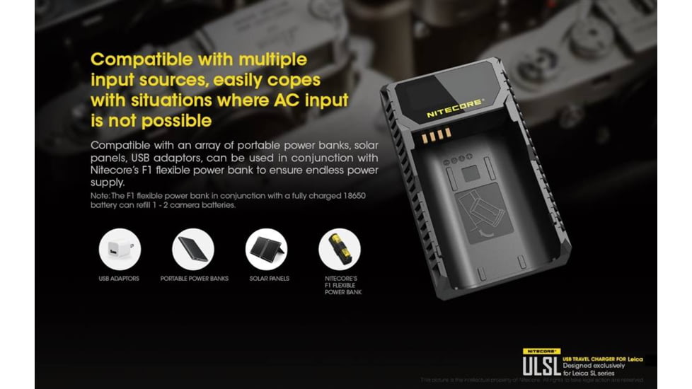 Nitecore ULSL Leica Digital USB Battery Charger for BP-SCL4 Camera Batteries, Black, 6952506491834